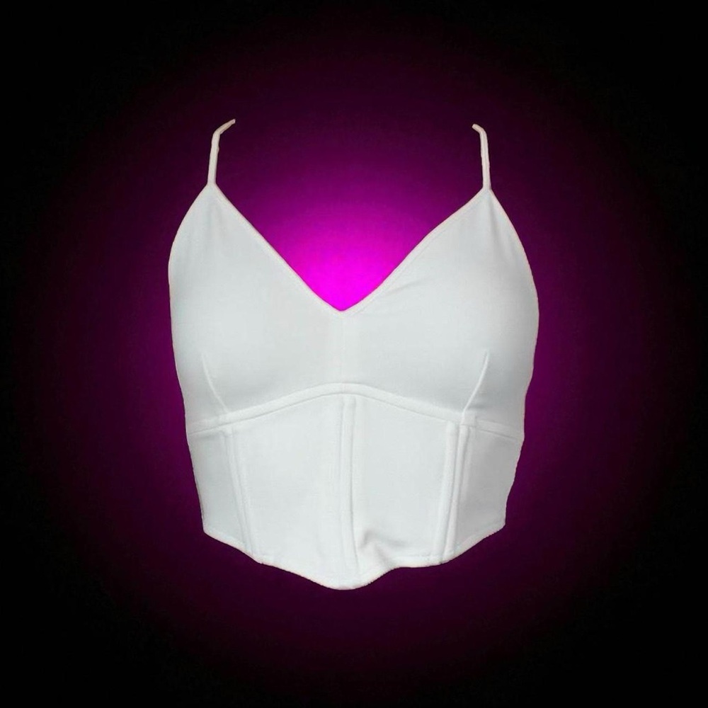 AYM Studio white cropped strappy open back corset top